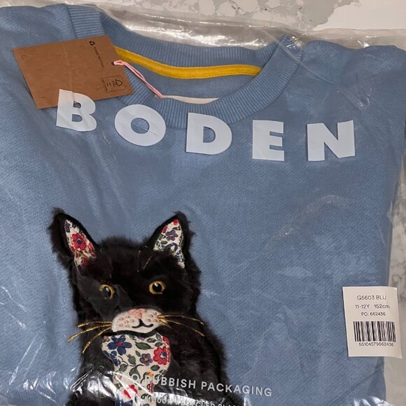 Boden Glacier Blue Cat Applique Sweatshirt NWT - Picture 4 of 5